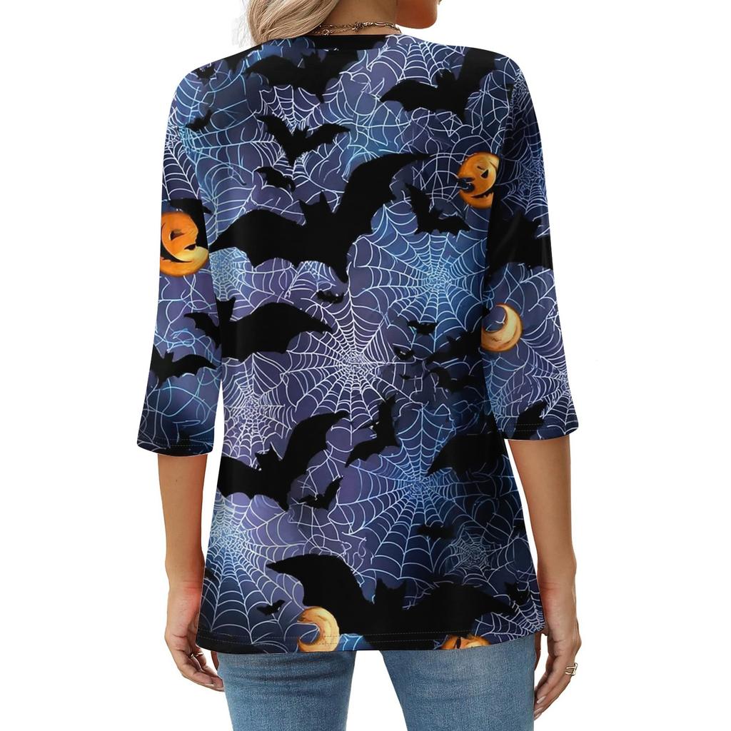 Damenmode Lässig Rundhals Bedrucktes 3/4 T-Shirt Top