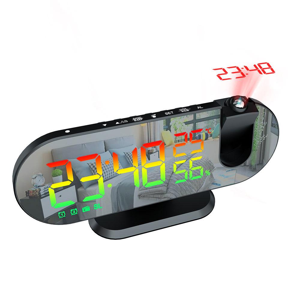 Multifunctional RGB Radio Projection Clock Creative LED Alarm Clock Temperature and Humidity Digital Projection Clock Mirror Electronic Clock