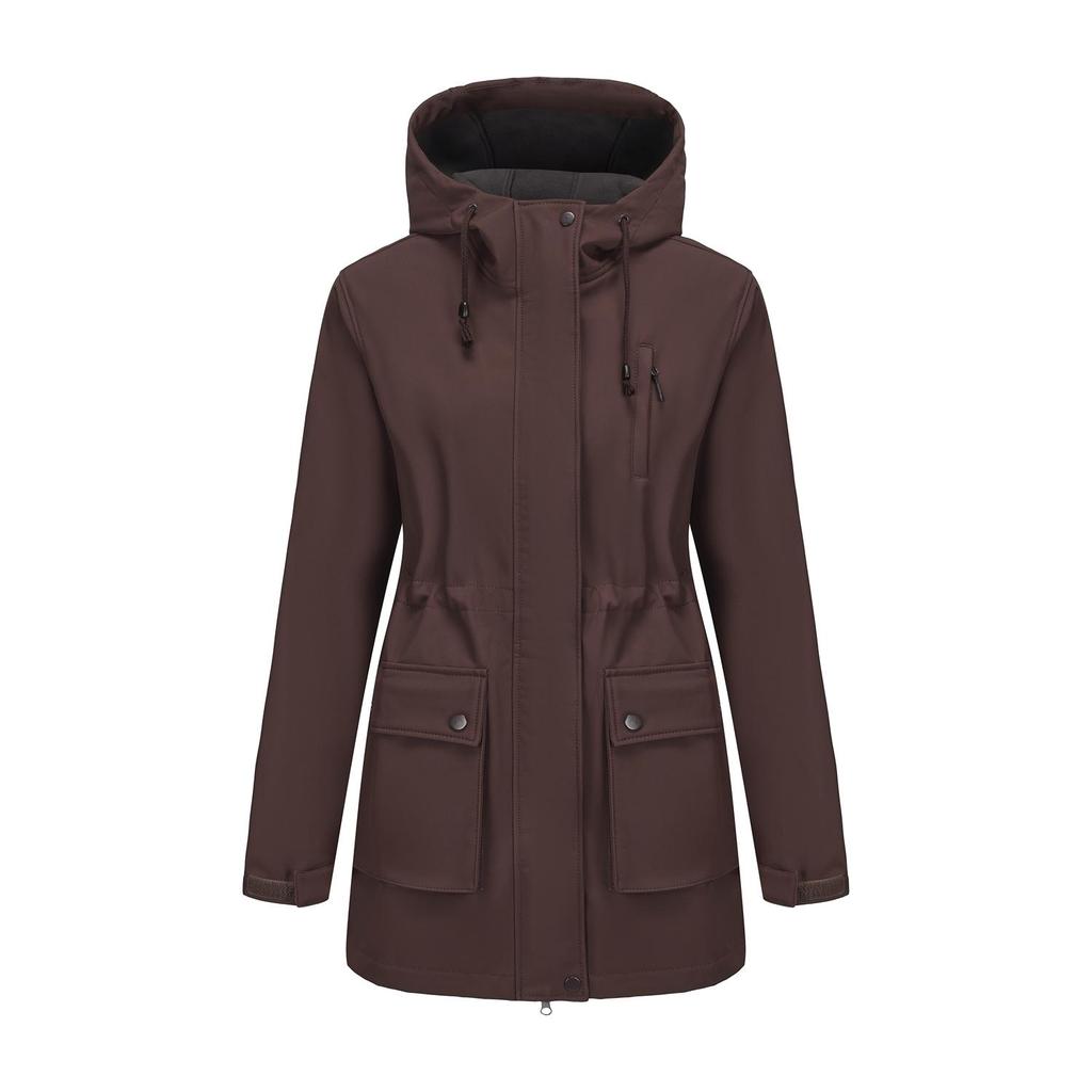 Damen Trenchcoats Softshell Regenfest Kapuzenmantel Outdoor Wanderjacken Herbst Winter Windjacken Reißverschluss Windbreaker