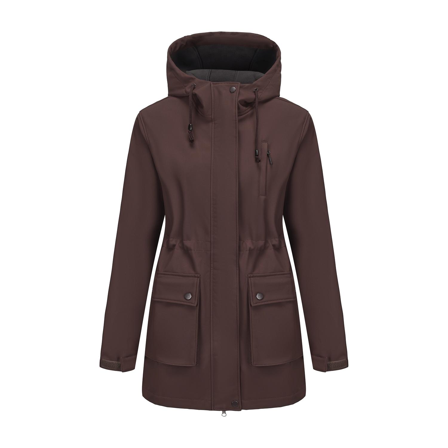 

Женские тренчи Софтшелл Водонепроницаемое пальто с капюшоном Куртки для активного отдыха Осенне-зимние ветровки на молнии M коричневый