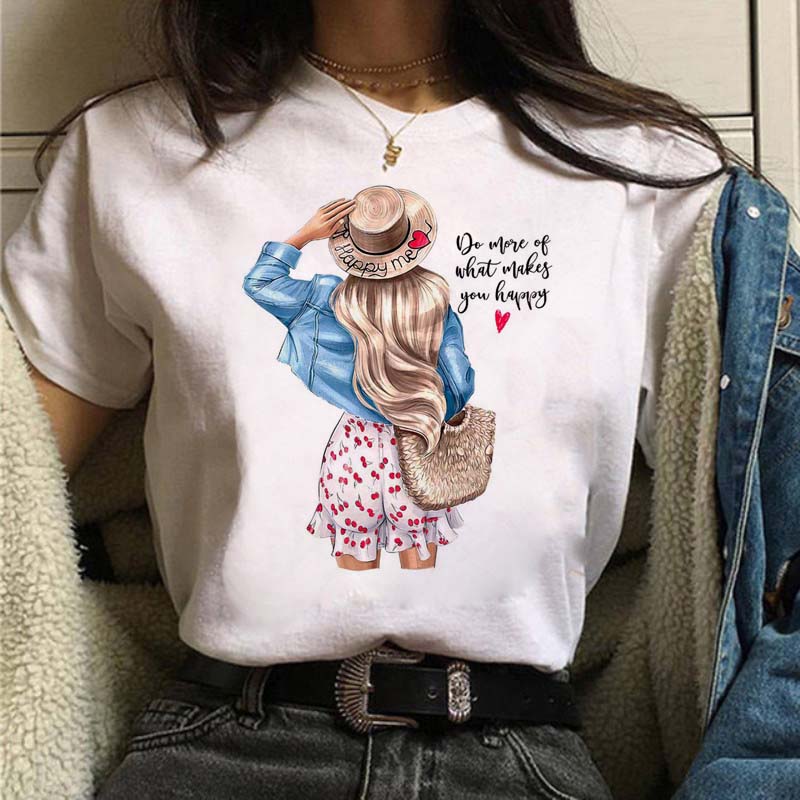 Women T Shirt Fashion Casual Female Print Shirt Loose Women Oneck Tops Harajuku 90s Girls Kawaii T Shirt Korean Style Clothes