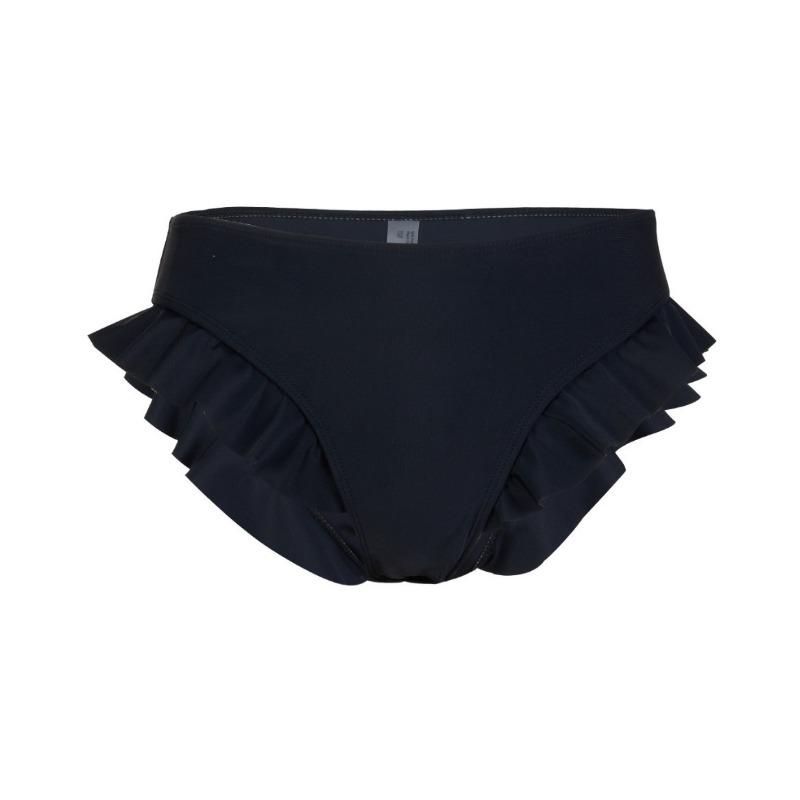 Burgundy Ruffle Trim High Waist Bikini Bottom - Flounce Swim Brief for Women