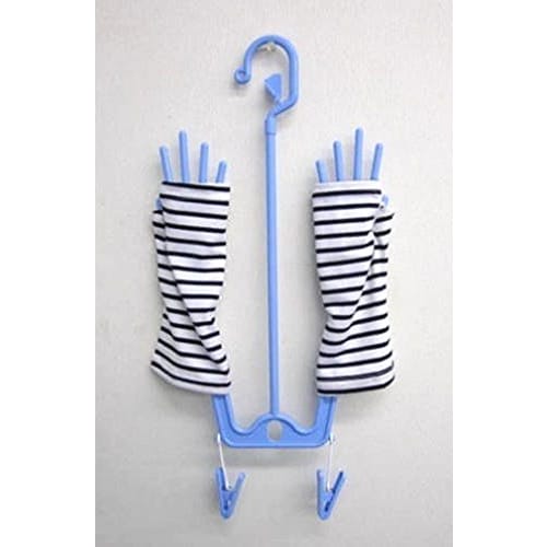 Sawafuji Glove Drying Rack, Light Blue, Made in Japan, with Clothes Drying Clothesline and Glove Hanger, Includes Pinch, Suitable for Cooking, Leather