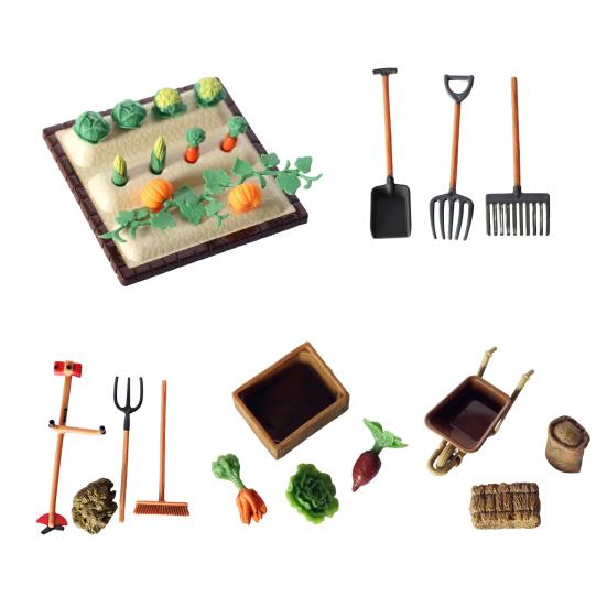 1 Set Dollhouse Miniatures High Simulation Best Gift Plastic Mini Farm Tool Shovel Rake for Micro-landscape Scene