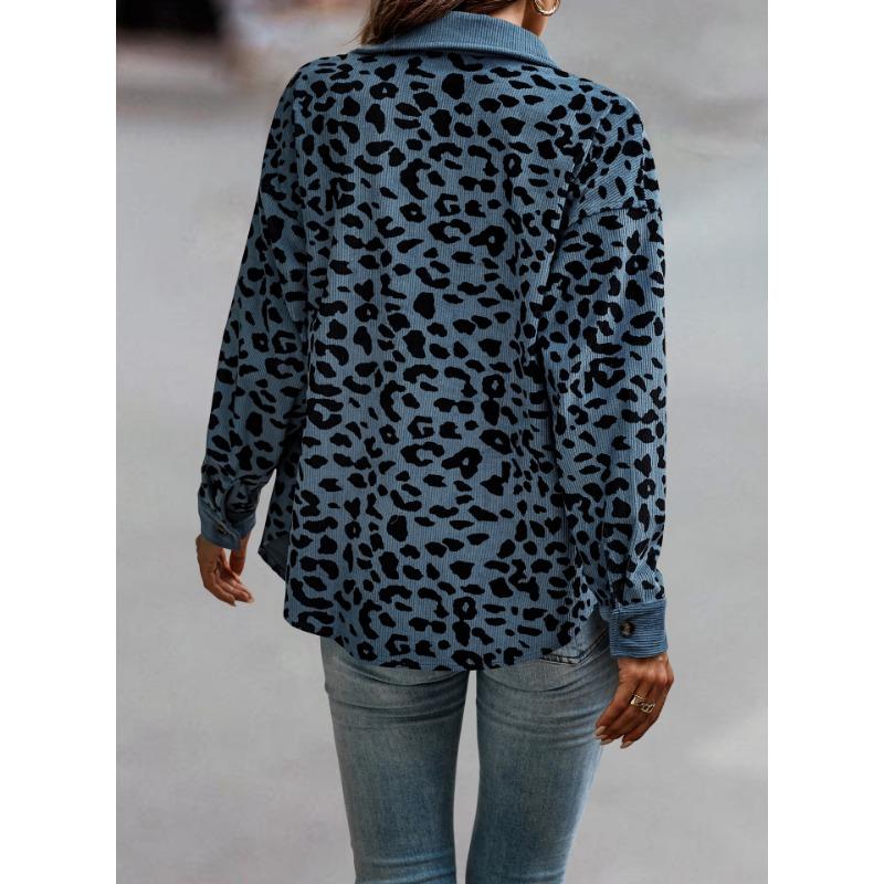 Women Fall Fashion Leopard Print Button Long Sleeve Jacket