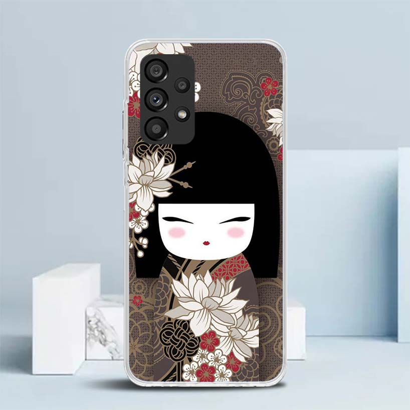 Kokeshi Doll Kimono Girl Soft Cover for Samsung Galaxy A17 A37 A57 A16 A26 A36 A56 A15 A14 A55 Phone Case A13 A53 A25 A35 A24 A3
