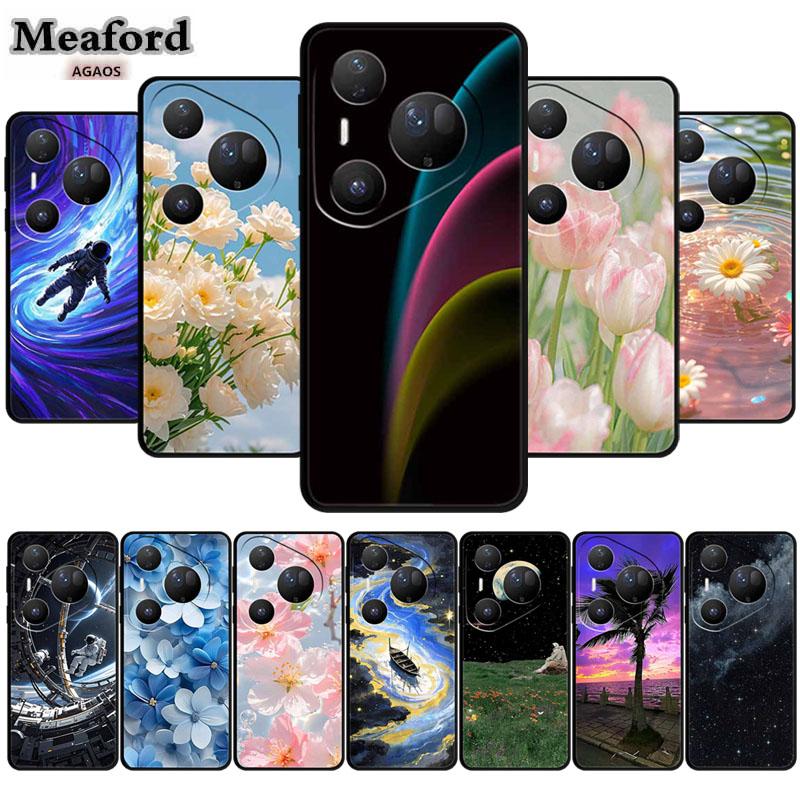 Flower Phone Case For Huawei Pura 70 80 Pro Plus Silicone TPU Cover for Pura80 Pro+ Pura70 Ultra Para Black Back Soft Protector