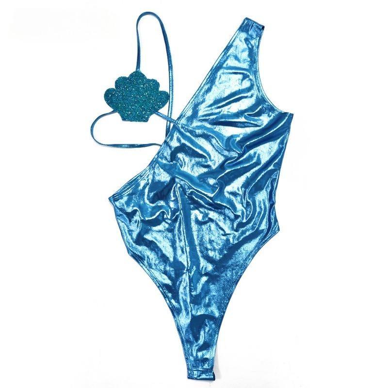 Dámské nové sexy módní plavky bez zad, jednodílné plavky trojúhelníkového střihu v jednobarevné variantě