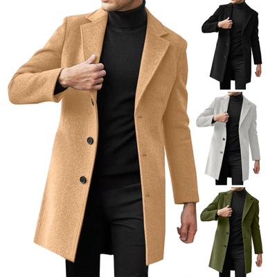 Winter Men Wool Overcoat Lapel Long Sleeve Single Breasted Mid-length Suit Coat