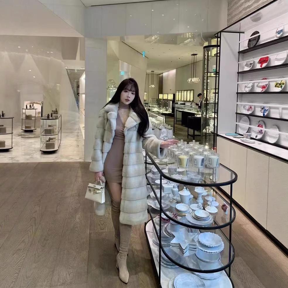 Mink Fur Women's Coat Mink Coat One Size Long