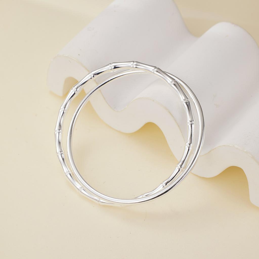 Double Ring Bamboo Bracelet Women's Versatile Bracelet White Copper Silver Plated Sansheng III Bracelet Niche Design