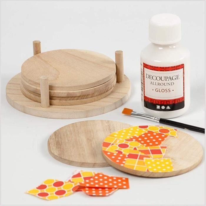 Disques décoratifs en bois avec support - Creotime - 6 pièces - Blanc - Salon - Bois - Enfant - Mixte