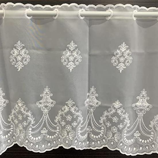 INTERIX Embroidered Lace Cafe Curtain for Small 165cm Wide x 45cm Made in Freesia Windows, Long, Japan, White, CF4-165-45