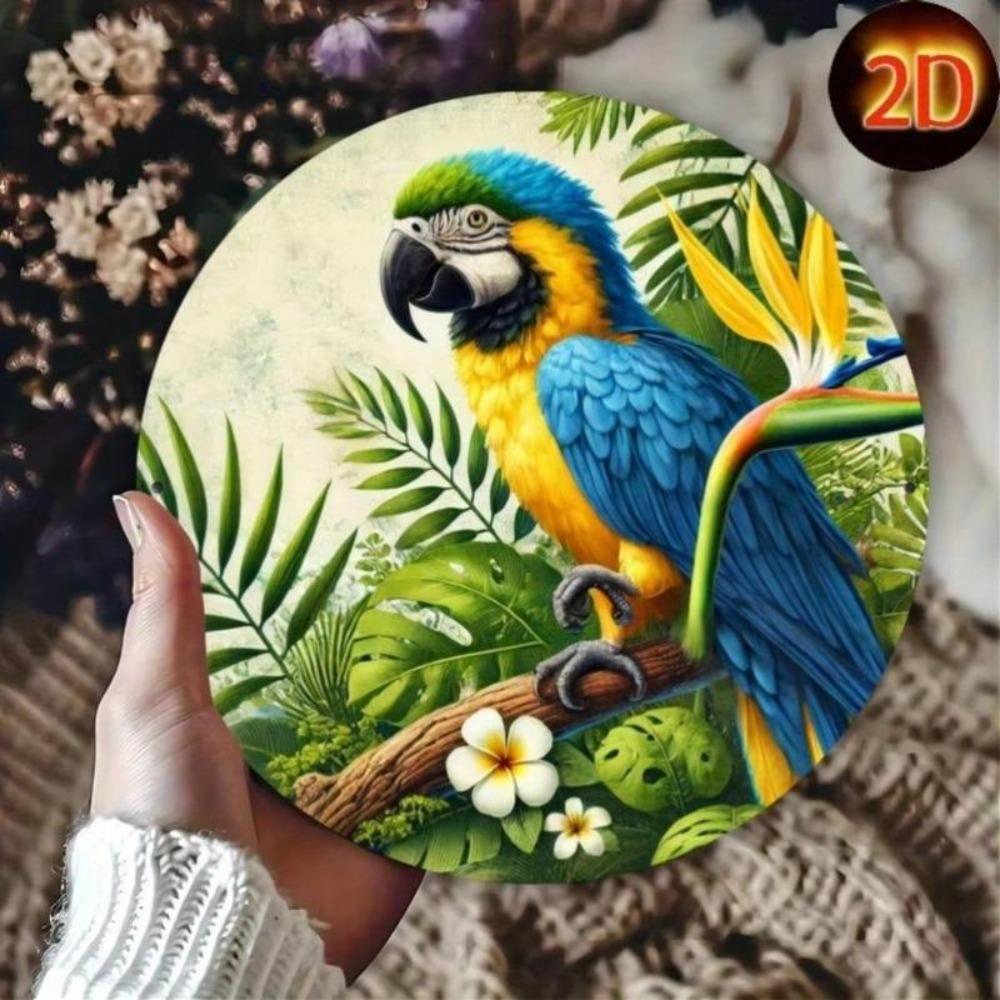 Iron Parrot Wall Art Blue Yellow Tropical Metal Sign for Cafe Bar Home Patio Gift