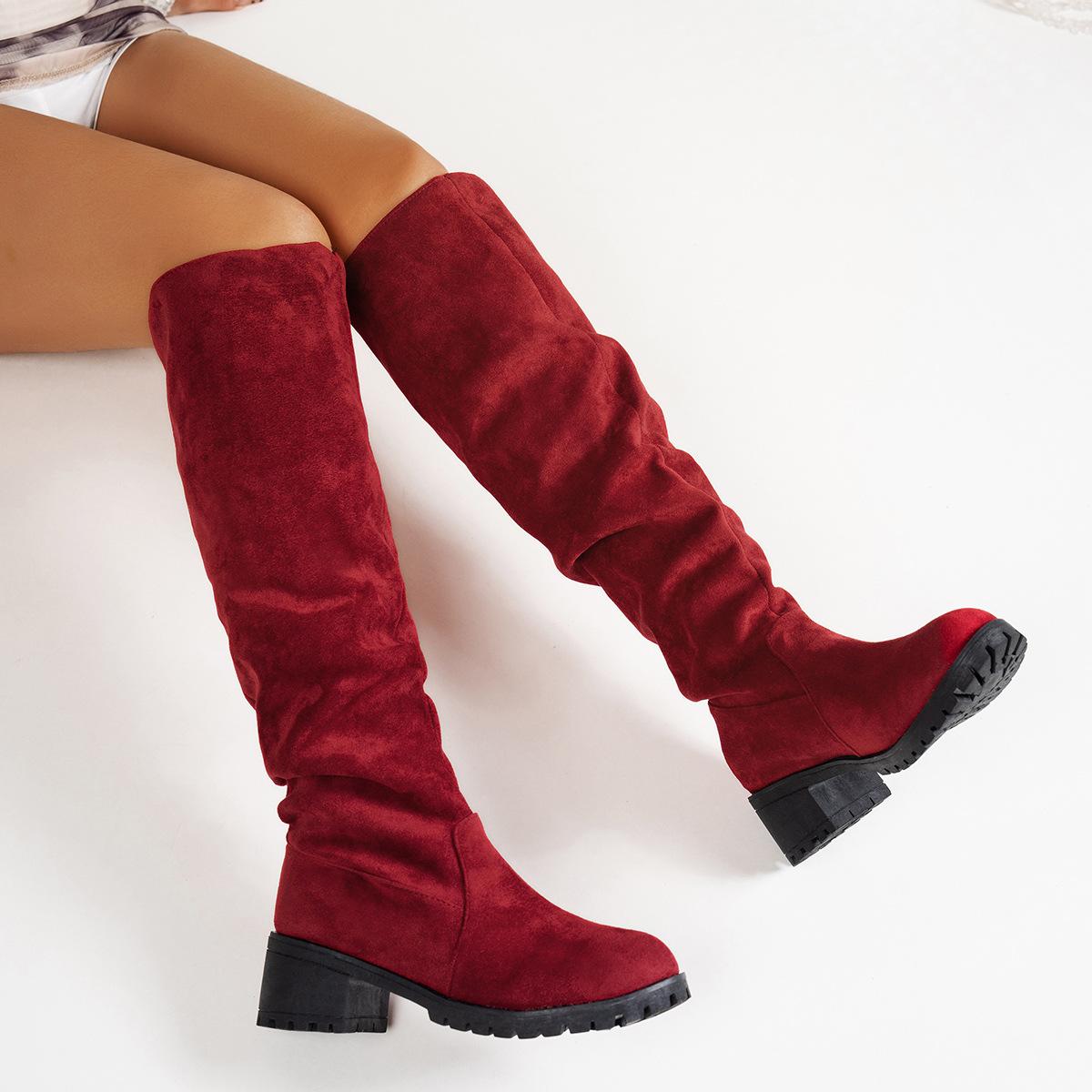

Foreign trade large size thick heel non-slip women s cloth boots outer wear round head knitted warm small height increase knee boots women 43 червоний