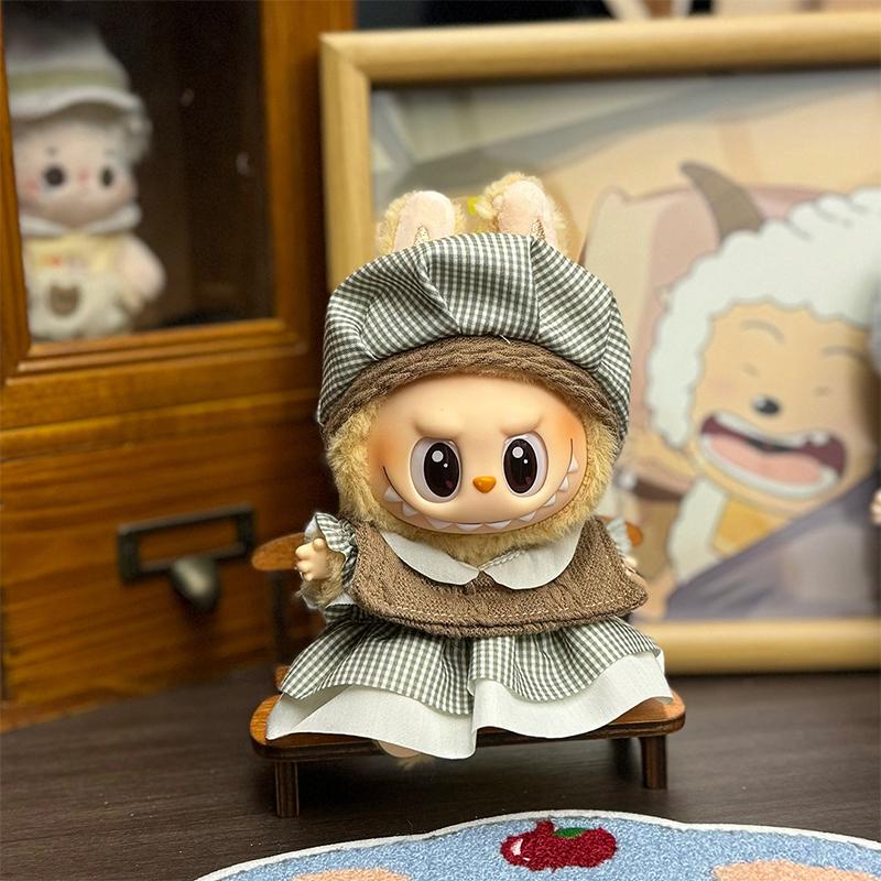 17Cm Mini Plush Doll'S Clothes Only Clothes Outfit Accessories For Korea Kpop Exo Labubu Idol Plaid Dress Set Clothing Gift