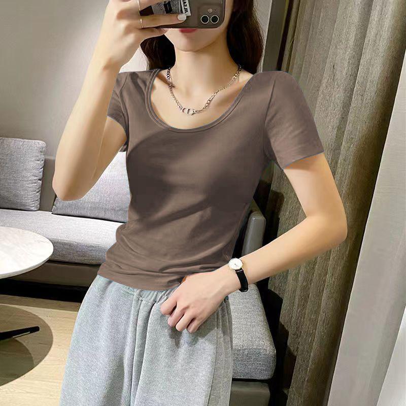 

Однотонная футболка большого размера с U-образным вырезом, облегающая - Женский топ с коротким или рукавом до локтя S (35-45 kg)