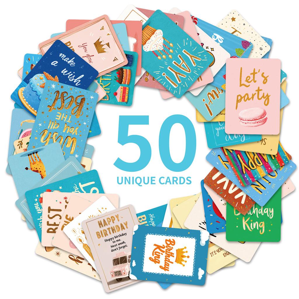 50 Pcs Creative Birthday Decorative Cards - Party Atmosphere Decoration, Blessing Greeting Cards, Scrapbook Sticker Set