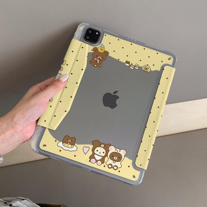 Cartoon Bear Tri-Fold IPad Case With Pen Slot 10th Gen Air 8 7 6 5 Y-Clasp Smart Cover
