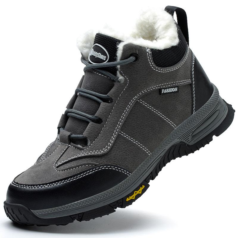 נעלי עבודה חורפיות מכותנה נגד החלקה ועמידות בפני חדירה, להגנה על העבודה, עם סוליית גומי עבה.