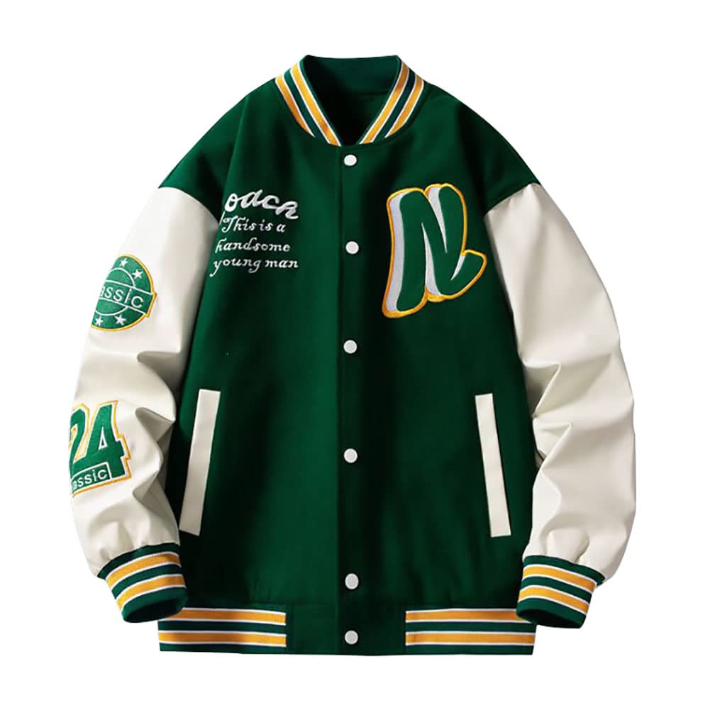 

Stadium Jacket with PU Leather and Matching Street Style Floral DD338 D.IIZOO Men s Sleeves, Patchwork, Outfits, Print, Casual, Stylish, зелёный