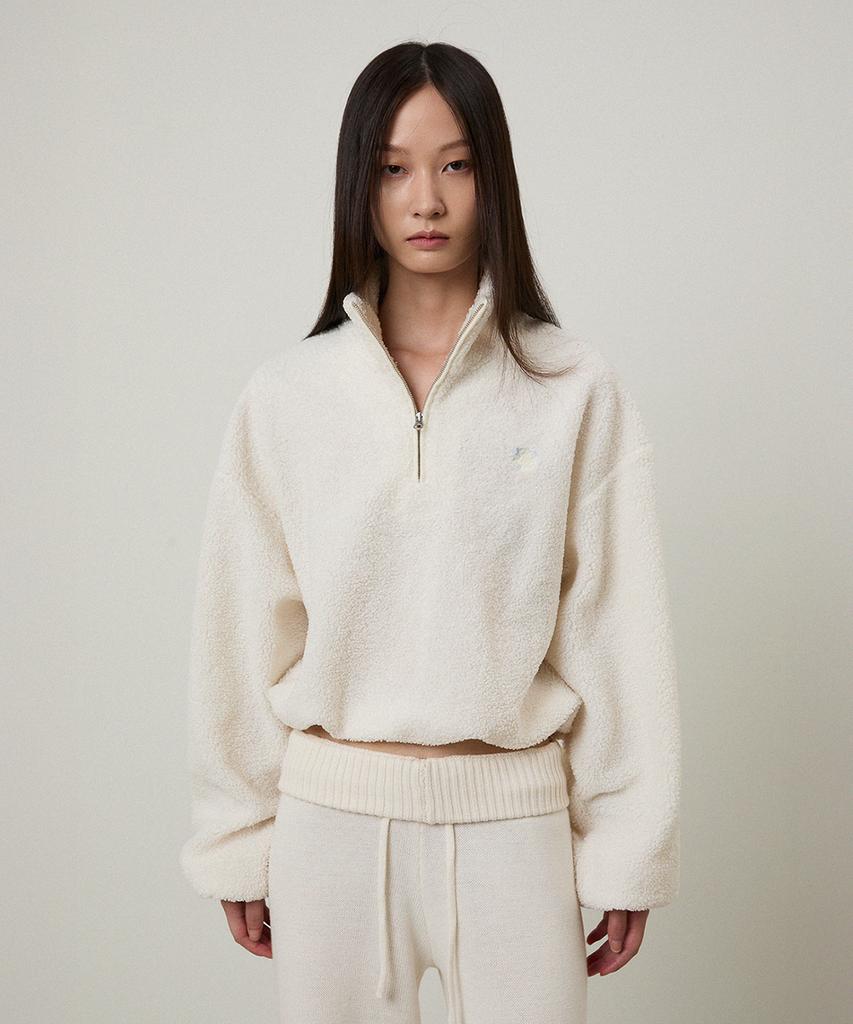 LMOOD WOMEN Boucle Fleece Half Zip Snow White