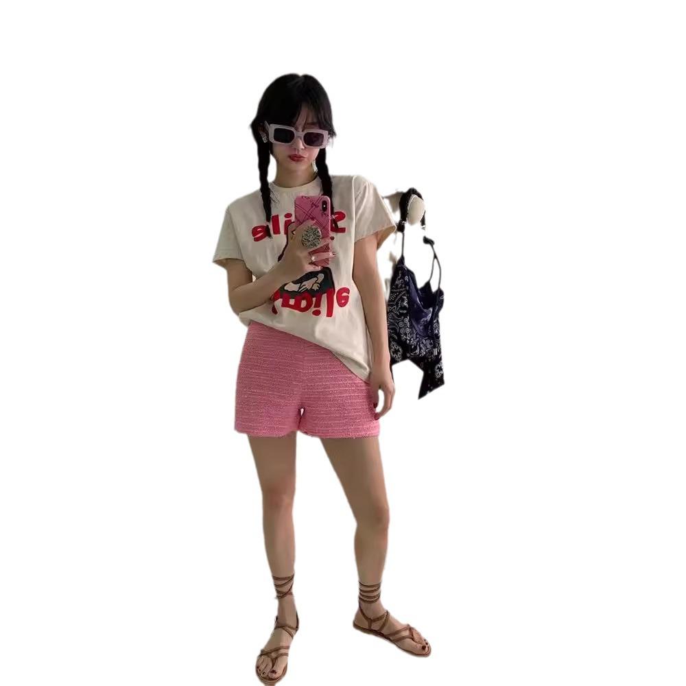 Jimo Original 2024 Letni Parodia Uśmiechu Mona Lisy T-shirt w kolorze kremowo-morelowym