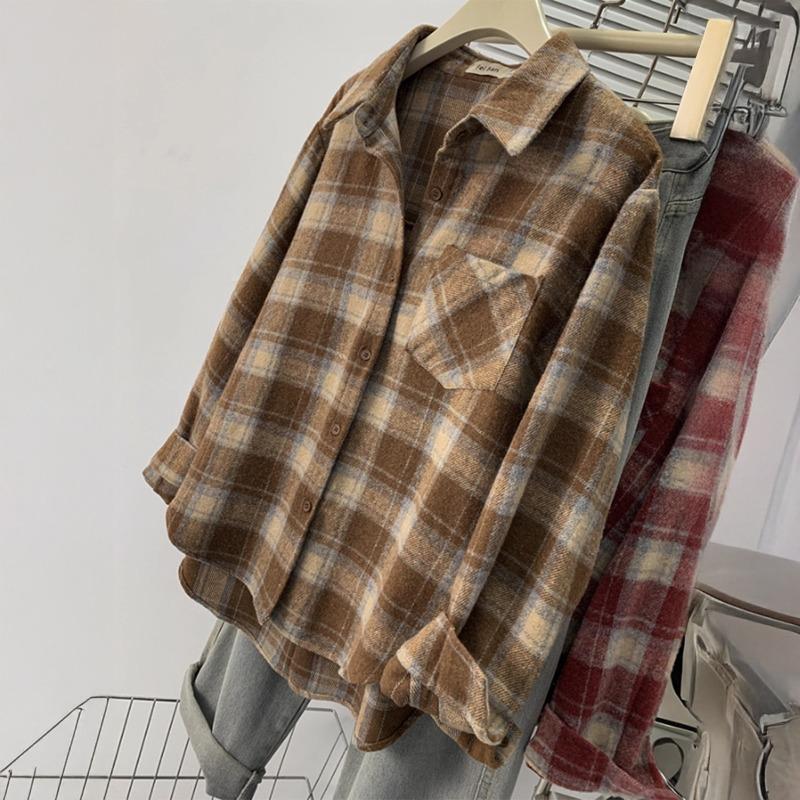 Camisas de Cuadros Casuales Simples de Manga Larga Tops para Mujer Otoño Invierno 2025