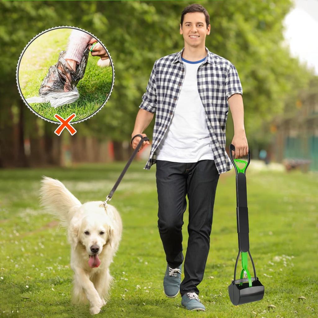 32'' Pooper Scooper for Large Small Dogs, Long Handle Dog Poop Scooper with Waste Bags, Portable Dog Poop Pick Up Tool, Folding Poop Scoop for Yard,