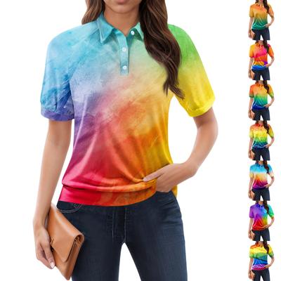Women's Casual Floral Print V-Neck Short Sleeve Decorative Button T-Shirt Top