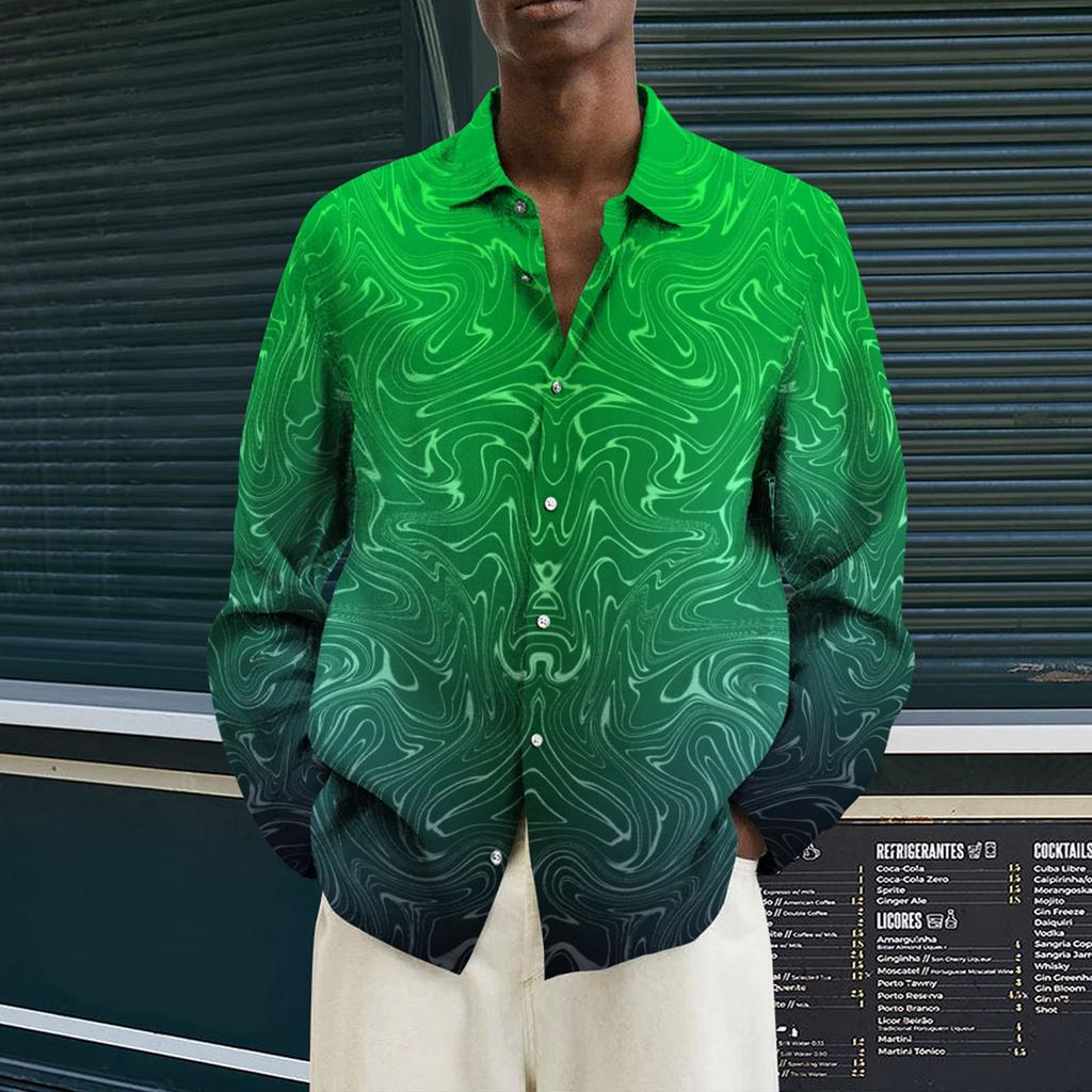 Men's Printed Long Sleeve Shirts Casual Loose Printed Long Sleeve Shirts