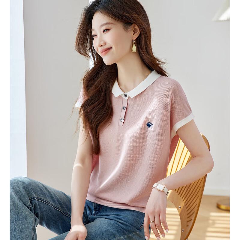 Srcr Silk-Blend Embroidered Knitted Lapel T-shirt