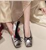 Elegant Silver Bowknot Ballerina Women's Square Head Flat Shoes Comfort Slip-On Ladies Loafers Soft-soled Ballet Flats Boat Shoe