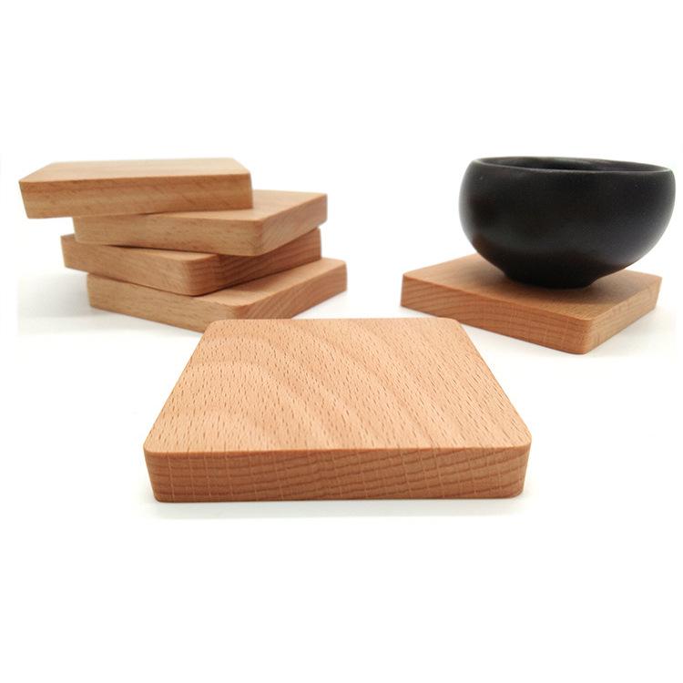 Beech Wood Heat Insulation Coaster: Creative Square, Round, or Engraved Solid Wood Tea/Coffee Coaster.