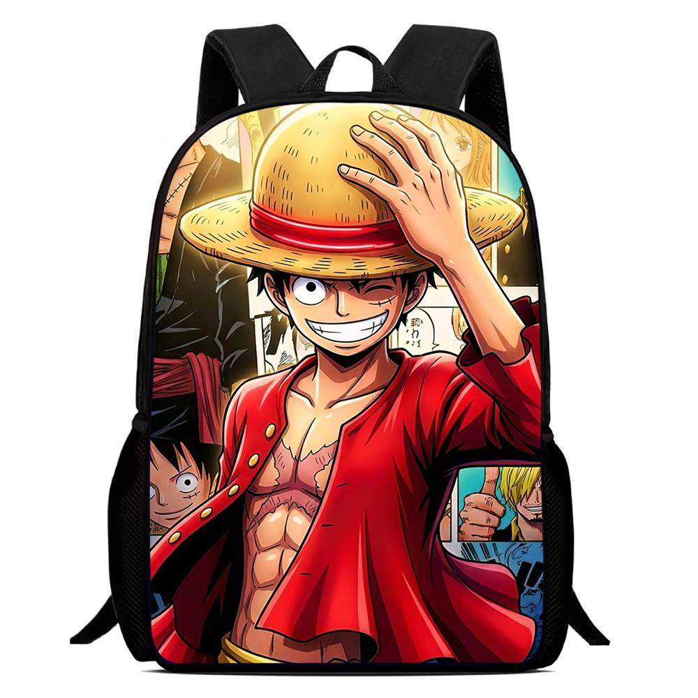 One Piece Mochila Escolar 15-Inch Large Capacity Durable Lightweight Adjustable Cartoon School Backpack Unisex For Kids Age 6-10