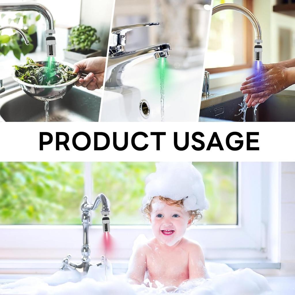3 Colorful LED Faucet 360 Degree Rotation 3 Color Temperature Change Sensor Bright LED Light Accessories for Restaurant Bathroom Kitchen