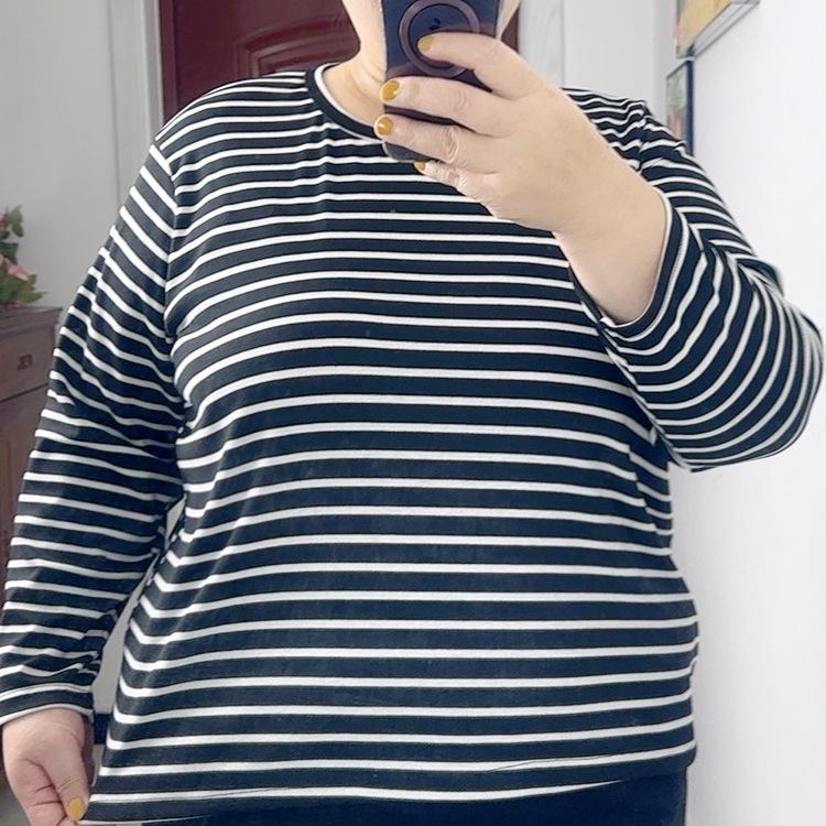 

300 Jin Plus Size Women s Ribbed Elastic Long Sleeve T-Shirt Base Layer for Autumn 4XL (120-160 jin) чёрный