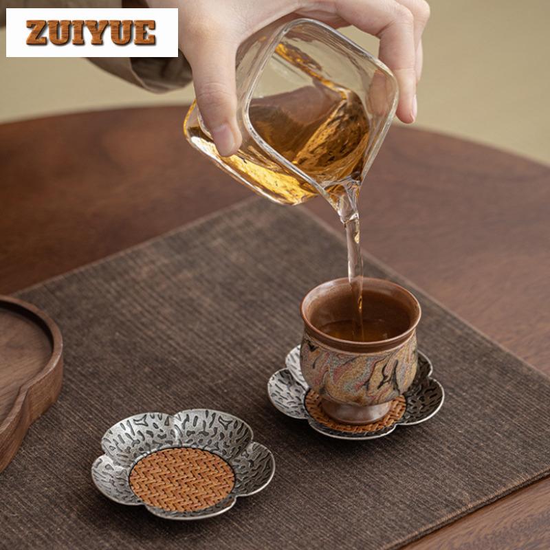 Alloy Rattan Coasters Retro Hot Pad For Coffee Cups Saucer Heat Insulation Placemats Teacup Base For Tea Supplies Decoration