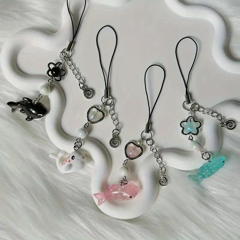 2pcs Y2k Cute Simulation Marine Animal Shark Chain For Mobile Phone, Ccd Camera, Small Decoration Pendant Accessories