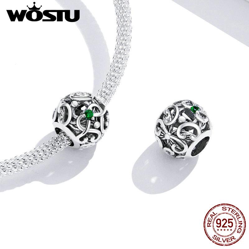 WOSTU 100% 925 Sterling Silver Wrap-Around Filigree Charms Fit Bracelets Silver Jewelry Making