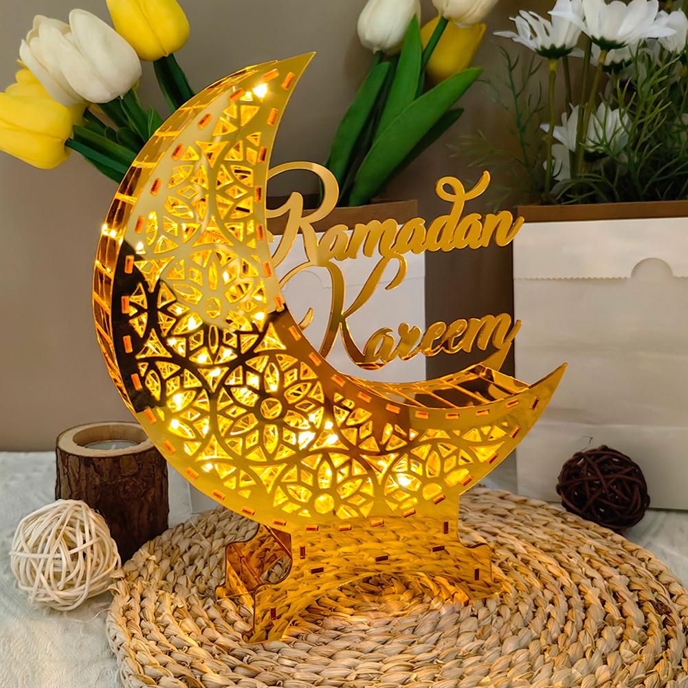 Ramadan Eid Mubarak Acrylic Moon Light Ornaments Decor Light Table Lamp Decorative