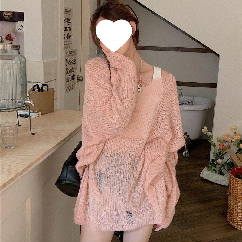 

Весенний кардиган женский в корейском стиле, ажурной вязки, солнцезащитный - тонкий, французский, воздушный, элегантный и сексуальный топ. S (75-95 jin) розовый