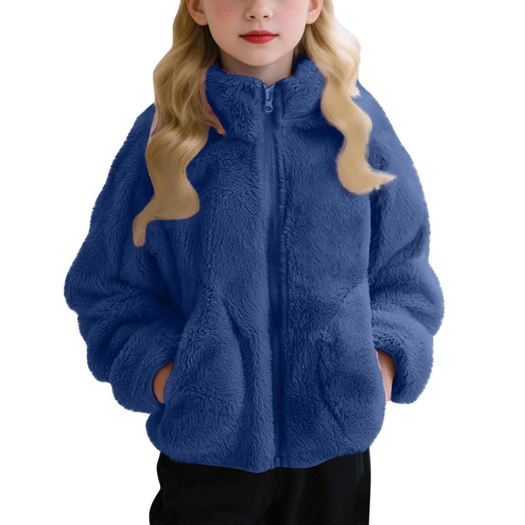 Children's Fashion Fleece-Lined Boys' & Girls' Autumn/Winter Lightweight Warm Solid-Color Coat
