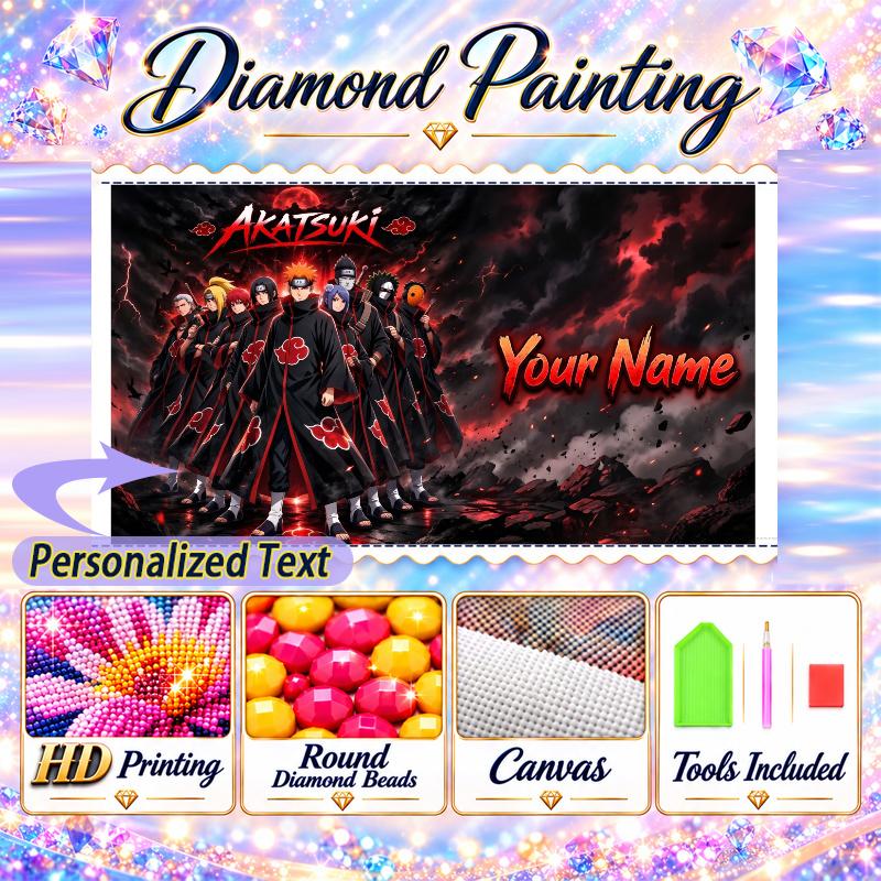 Personalized Akatsuki Naruto Diamond Art Custom Name 5D Diamond Painting Full Drill DIY Craft