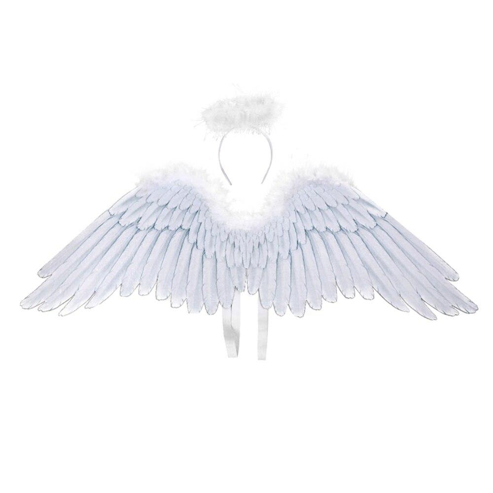 

Дорослі діти Хеллоуїн Чорний білий нетканий пір я Крильця ангела і пов язка на голову набір Злий косплей костюм вечірки Одягай аксесуар білий
