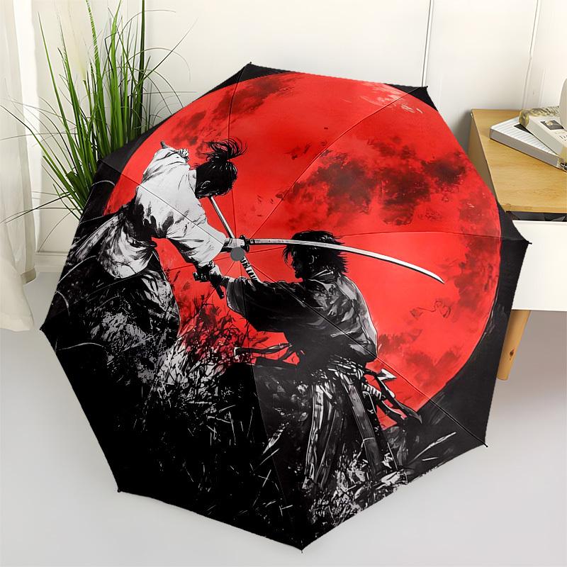 

Samurai, Moonlight Themed Automatic Opening and Closing Umbrella, Compact Travel Umbrella, Lightweight and Portable, Suitable for Beach Comm