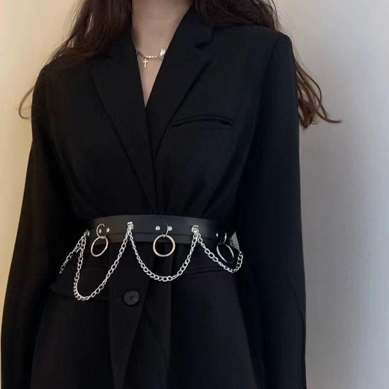 Trendy Black Wide Waist Chain Belt For Women Perfect For Dresses And Coats
