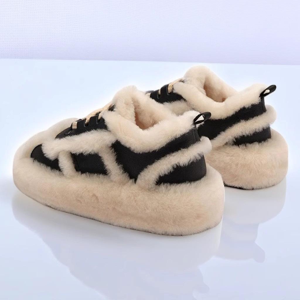 Korean version of beard edge wool shoes women's 2025 new autumn and winter platform velvet cotton shoes versatile two wear lamb wool bean shoes