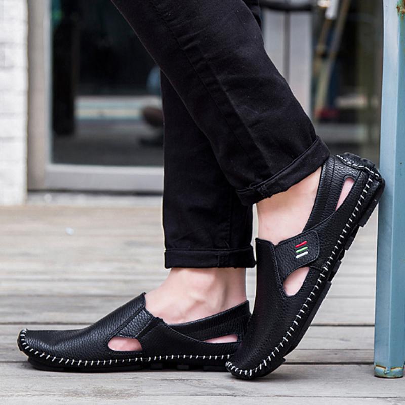 2024 New Men's Casual Shoes Genuine Leather Handmade Men Loafers Fashion Breathable Walking Shoes Slip On Soft Men Driving Shoes