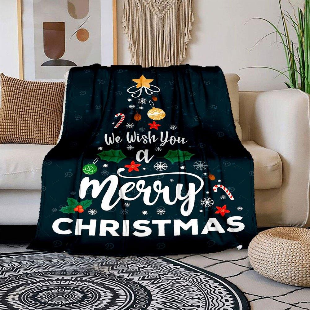 We Wish You A Merry Christmas Card TemplateBlanket Flannel Throw Blanket for Sofa, Bed, Travel, Camping, Office